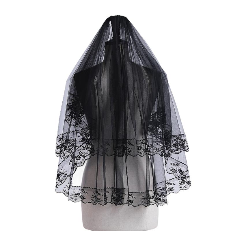 Elegantní černý tylový závoj pro halloweenskou párty Pohodlný svatební závoj pro Den mrtvých pro všechny věkové kategorie Maškarní párty oblečení black