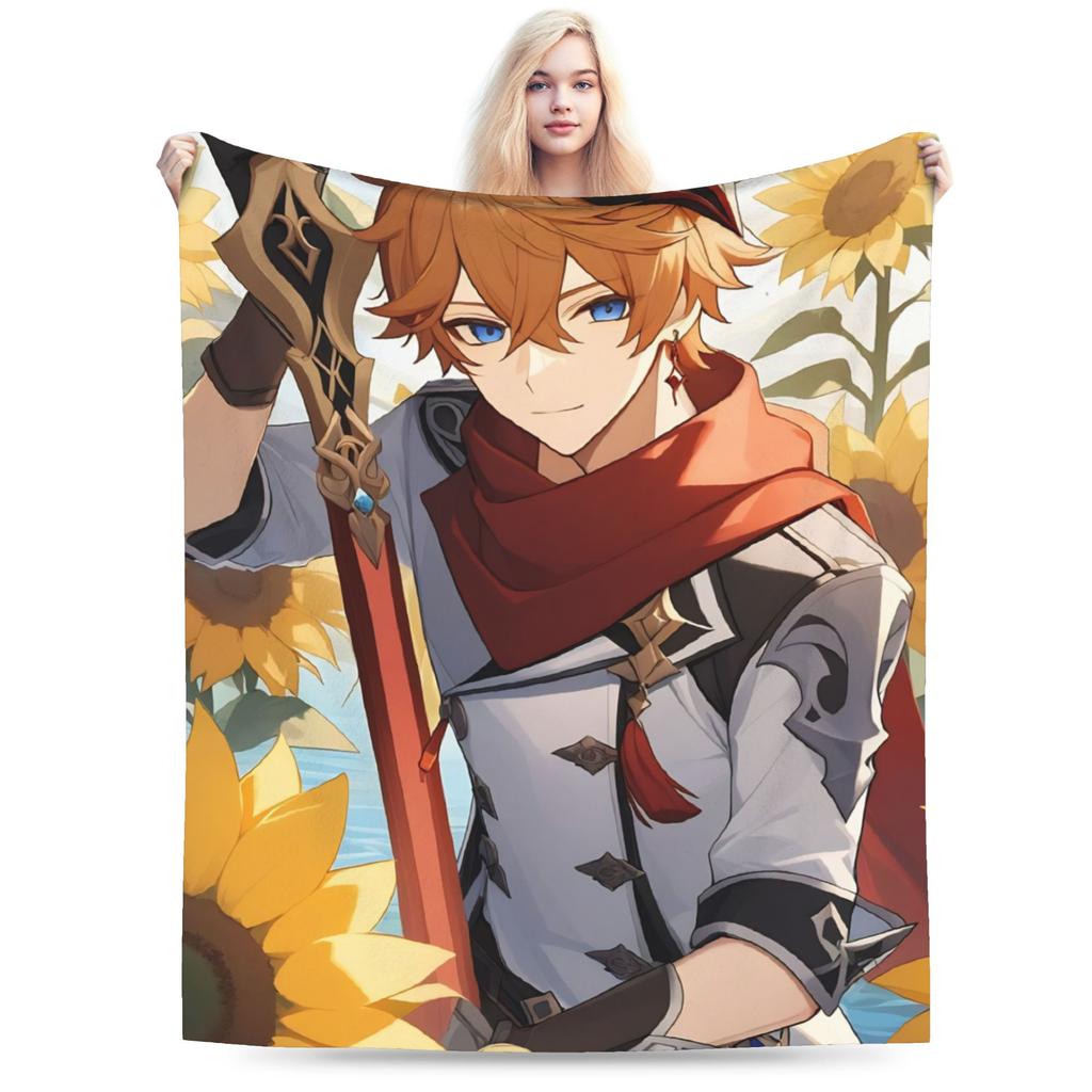 Childe Tartaglia Genshin Impact Blankets Fleece Print Breathable Super Soft Throw Blankets for Home Outdoor Rug Piece
