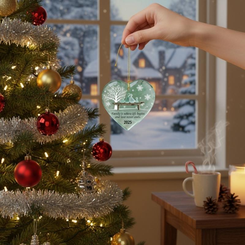 Christmas Heart Ornament With Winter Family Silhouettes Handmade Festival Homes Accent Gift