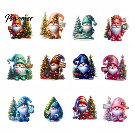 Festive Home Holiday Supplies 12Pcs Christmas Gnome Hanging Ornaments, 2D Flat Colorful Pendants, Acrylic Xmas Tree Indoor Party Wall Decorations with