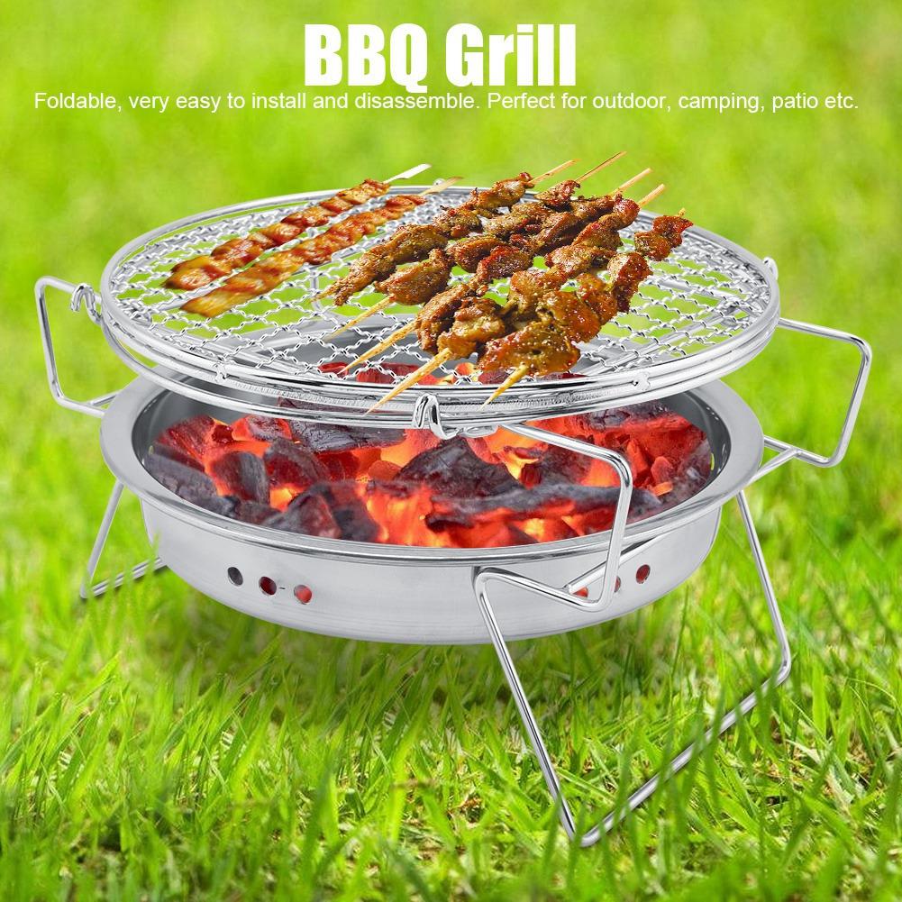 Mini-Grill aus Edelstahl, faltbar, tragbar, runder Grillofen für Outdoor-Camping, Terrasse