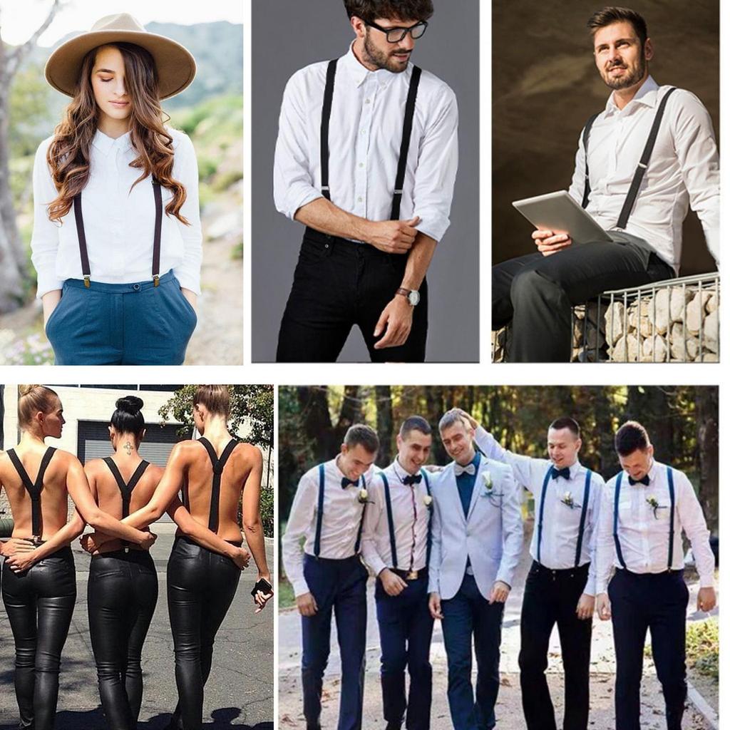 Unisex Bow Tie & Suspenders Set, 3 Clips Adjustable Elastic Braces for Casual & Formal Occasions