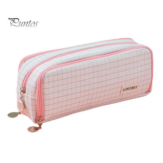 Plátěný penál velké kapacity se zapínáním na zip, vícevrstvý držák na pera, pouzdro, organizér na psací potřeby