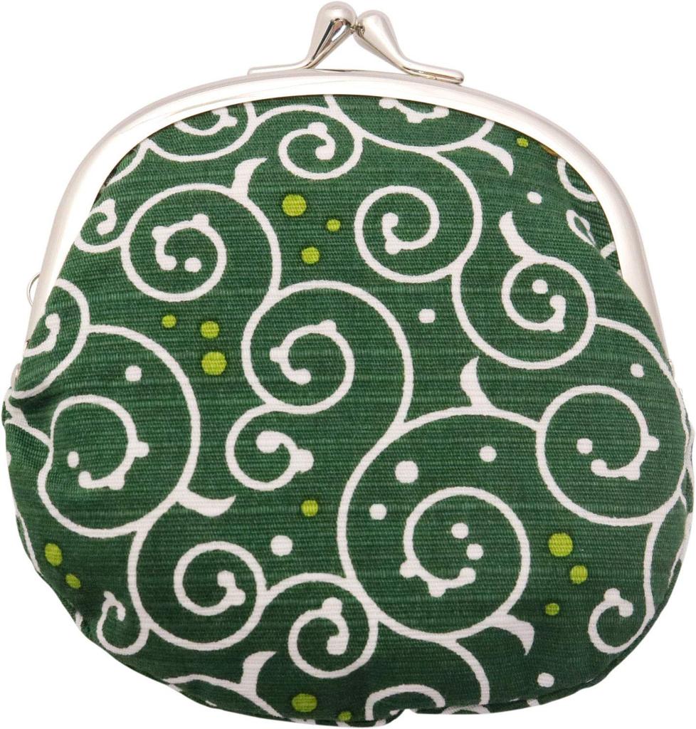 Kyosuke Clasp Coin Arabesque 11 X Coin Japanese Green Japanese-made Purse, Pattern, Cotton, 11.5 Cm, 3.3 Inches, Purse, Wallet, Goods, Dots,