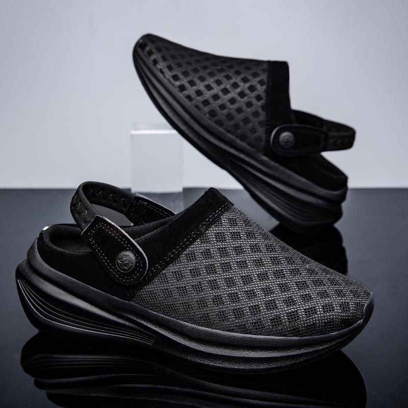 Men's Sandals Slip-On Anti-Slip Sports Bag Half Drag Shoes Mesh Breathable Lightweight Casual Beach Thick Sole Slippers Women