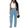 European and American Women's Sleeveless Patchwork Striped Jeans Two-piece Set - Summer Collection