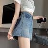 Women's High-Waisted Colorblock Denim Shorts 2025: New Loose A-line Design with Slimming Wide Legs and Pockets.