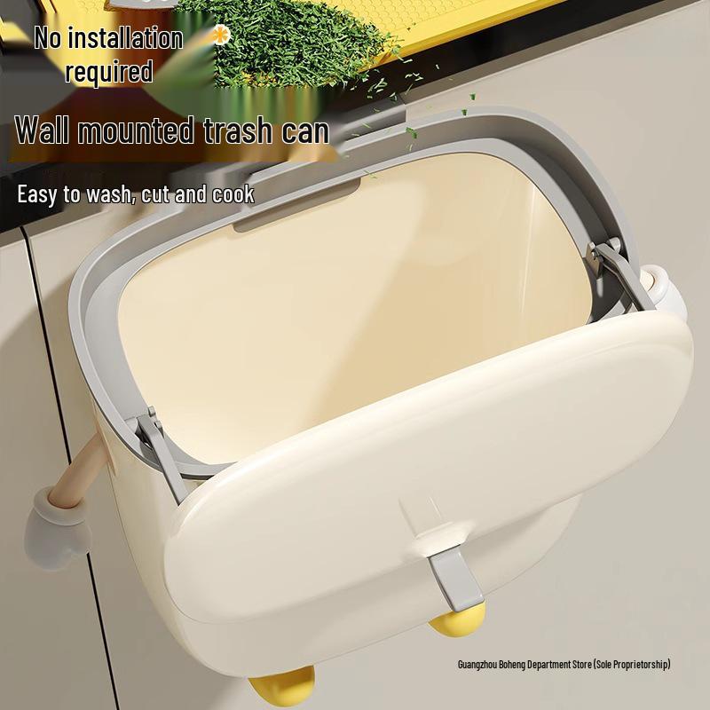Wall-Mounted Kitchen Waste Bin with Lid - No-Drill, Over-Cabinet Trash Can 