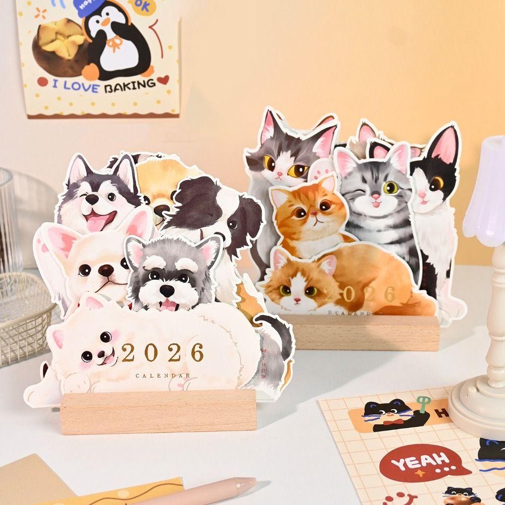 Coil Binding Cat Dog Desk Calendar Creative Daily Planning Supplies Portable Calendar  Office Use
