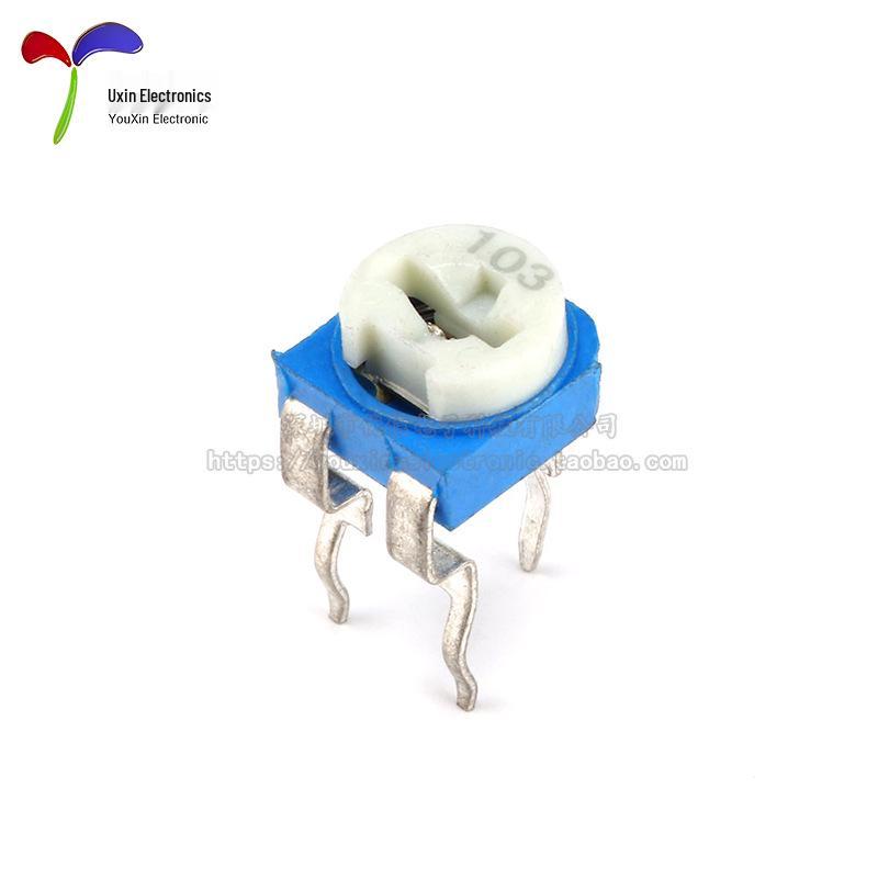 Horizontal RM065 Adjustable Resistor, Blue/White, 10K To 100 Ohm, 102/103/203/104