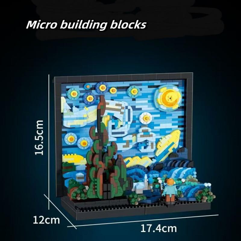 New World Masterpiece Vincent Van Gogh Pixel Painting Starry Night Micro Building Block Brick Creative Decorative Model Toy Gift