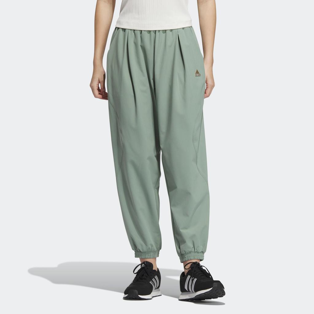 Adidas Woven Drawstring Sports Casual Pants Women Bottoms Silver-Grey Green IN9072