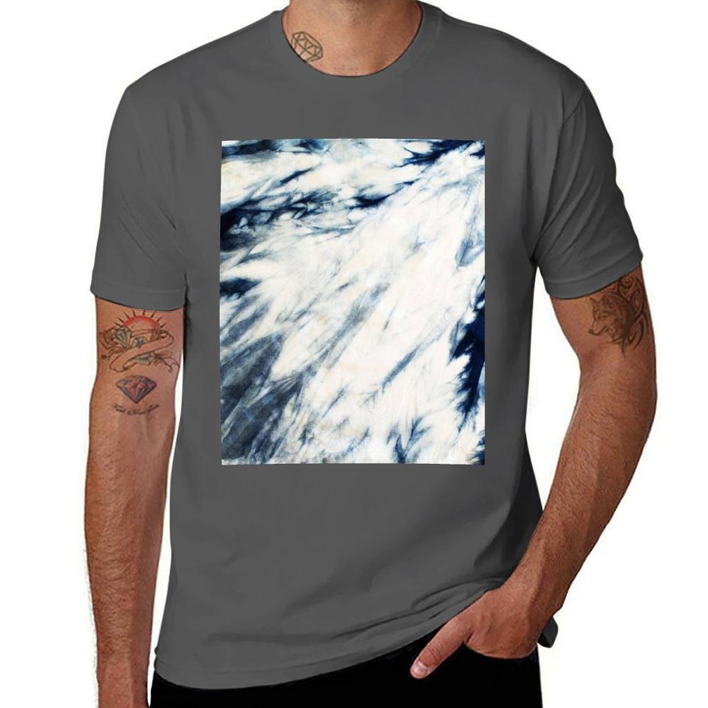 Shibori Indigo Marble Tie Dye Tshirt High Elasticity Sports Tee Shirt Tshirt