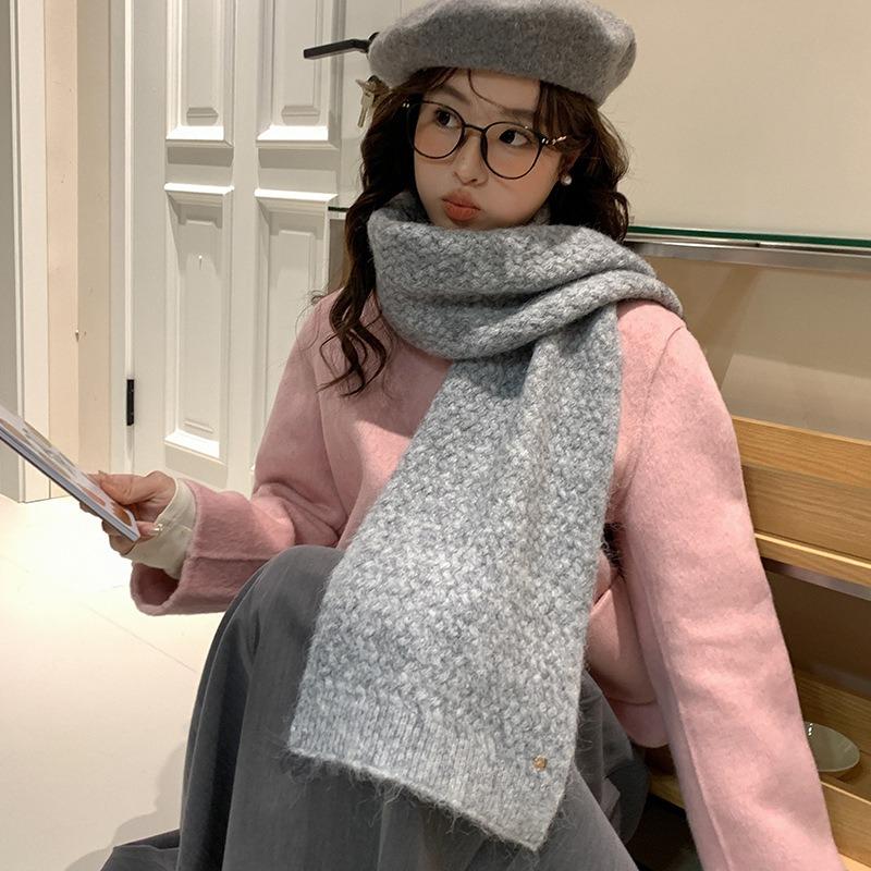 Knitted scarf with wool thread for women's autumn and winter gray thickened long male student couple scarf shawl