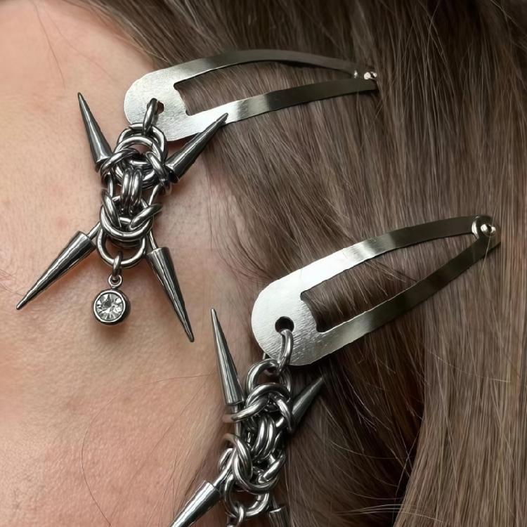 Trendy Punk Thorn Decors Hair Clip For Adult and Teens Hair Styling Pin Side Clip for Women Girl Streetwear Theme Party
