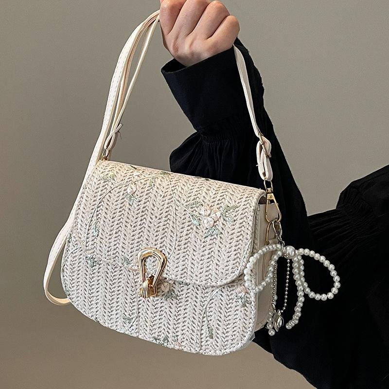 Geantă Crossbody Monoumar Nou Stil Țesută La Modă Versiune Coreeană cu Ins Geantă Mică Pătrată Geantă Țesută din Paie Femei