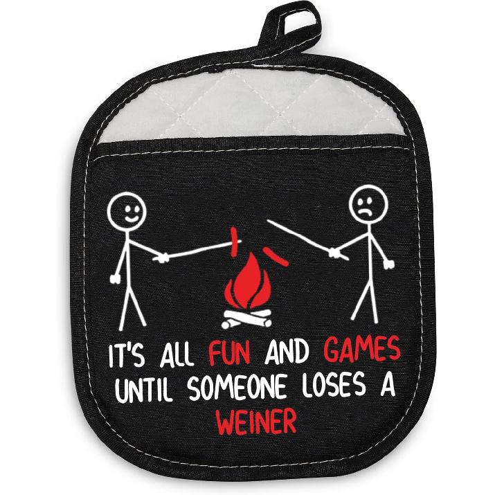 BDPWSS Camping Pot Holders Happy Camper Oven Mitts Camping Lover Gift RV Owner Adventure Gift for Hiker Traveler Adventurist (Fun Game Weiner PH) Fun Game Weiner Ph