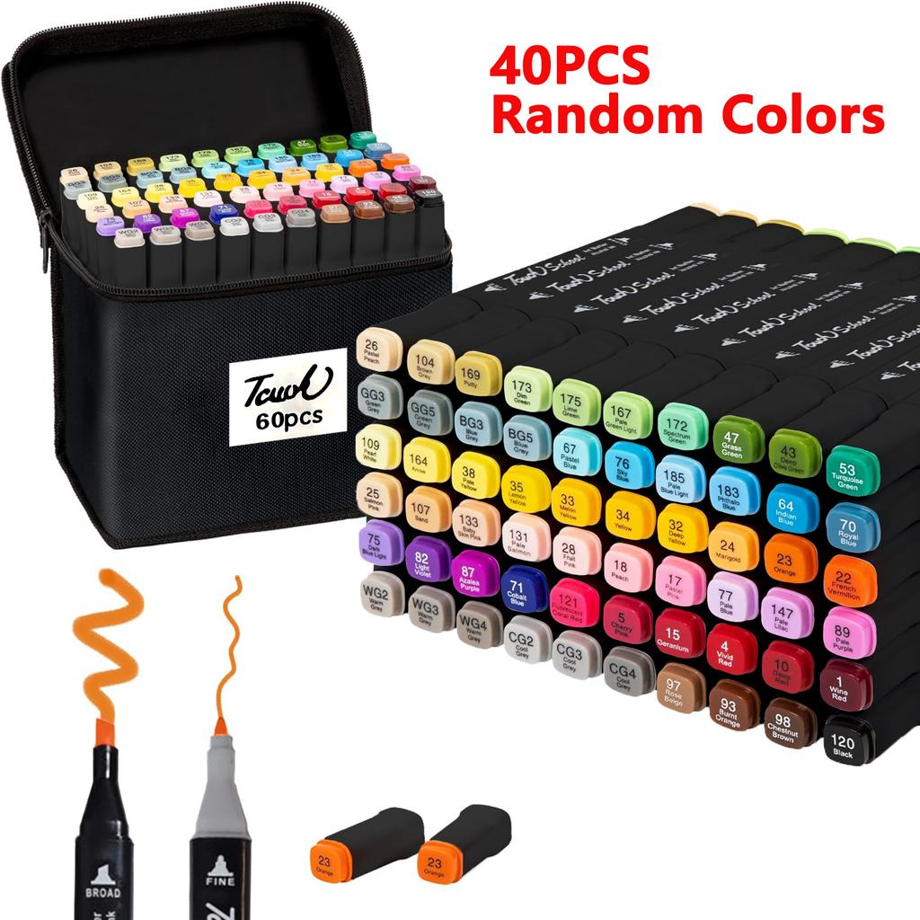40/60/80/120 Random Colors Alcohol Markers Set Dual Brush Tip Permanent Art Markers for Book Painting Card Making Christmas Gift