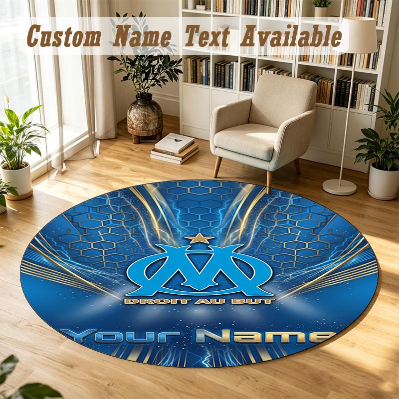Round Rug Custom NameOlympique Marseille FC Pattern Non Slip Carpet Home Floor Decor