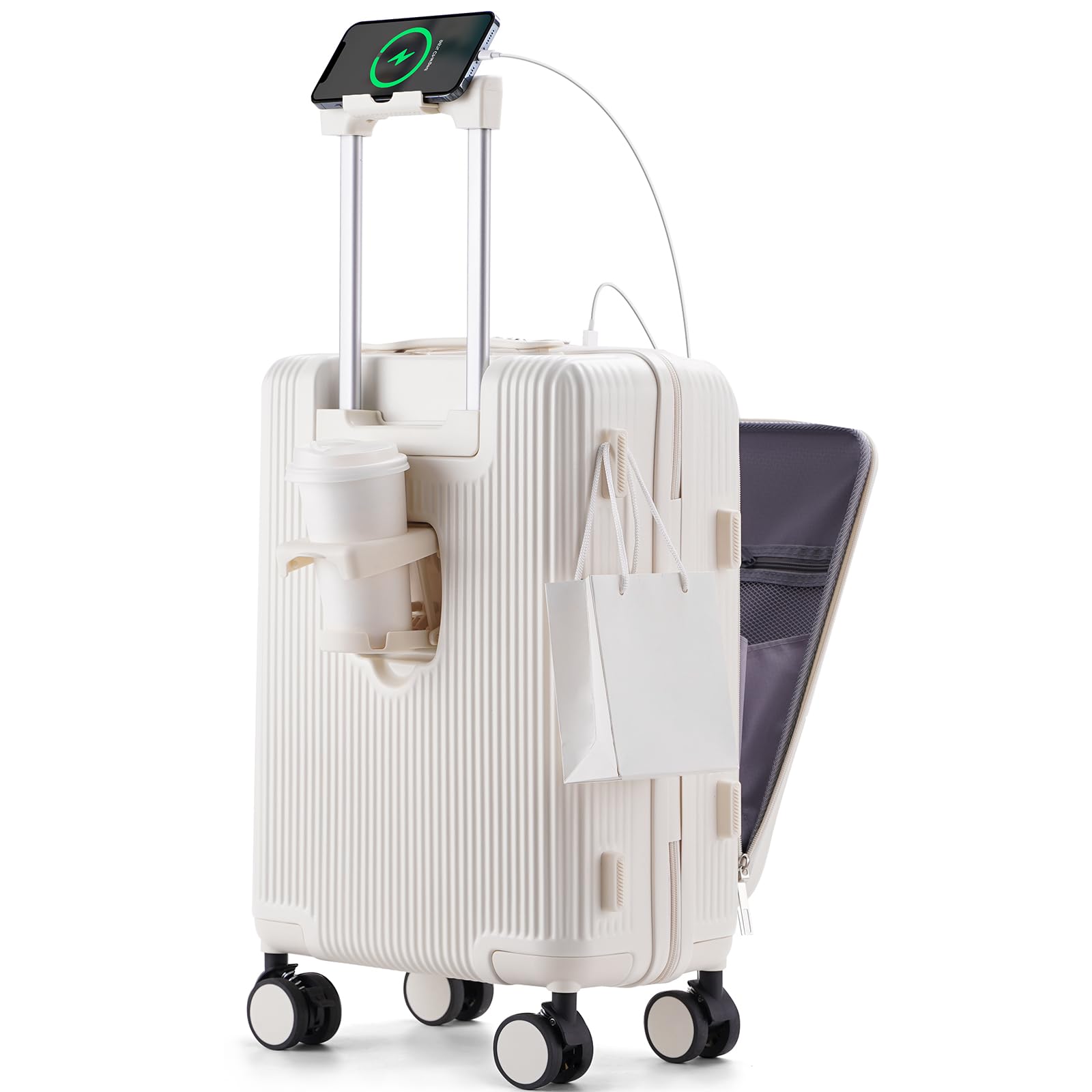 

Carry Computer Storage USB Includes Cup Carry Ultra 360 Degree Business 1 2 3 White [RIMUKE] Front-Opening Suitcase, Carry-on Case, Pocket, Port, білий