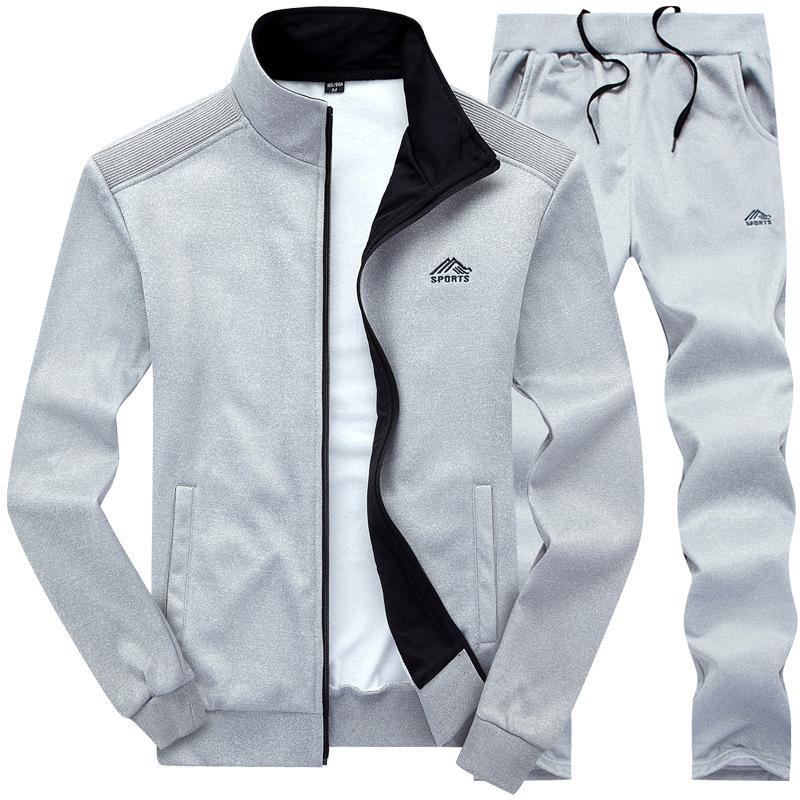 

Men Sets Fashion Autumn Spring Sporting Suit Sweatshirt +Sweatpants Mens Clothing 2 Pieces Sets Slim Tracksuit hoodies XS світло-сірого кольору