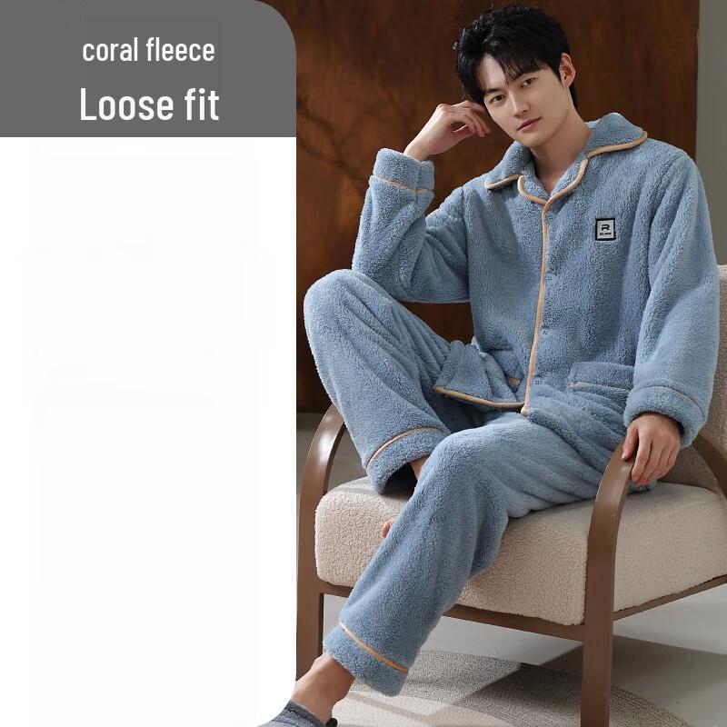 Мужской теплый пижамный комплект OEING из кораллового флиса L
