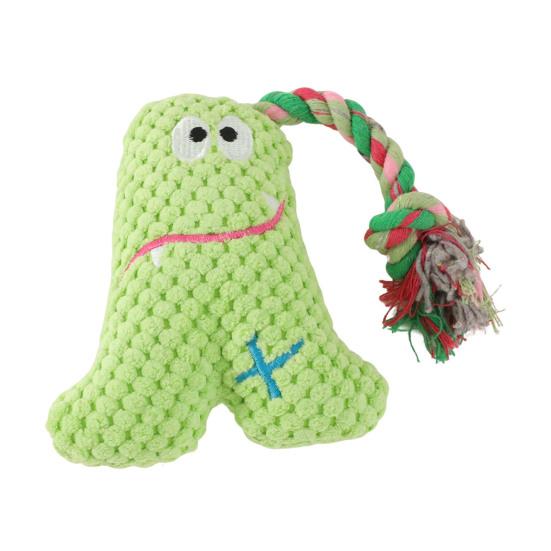 Corduroy Dog Chew Toy Squeaky Plush Toy with Colorful Rope Chew Resistant Self-Entertainment Toy Dogs Tug Toy for Small