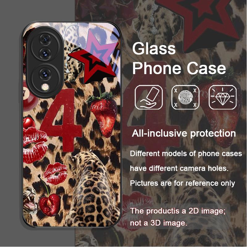

Strawberry Bow Leopard Print Tempered Glass Phone Case for Huawei Nova 13 Pro 12 11SE 10 P60 P50 P40 Lite Mate 40 50 60 70 Cover Huawei Mate 50