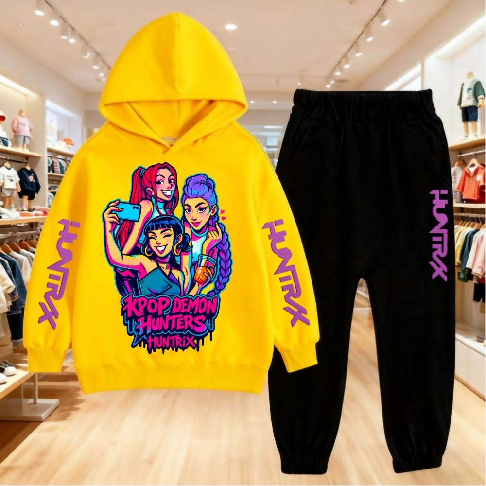 

KPop Мисливці на Демонів Принт Худі Дитячий Одяг Дитяче Худі+штани Підходить 5-14 років Хлопчики Дівчатка Рожевий Чорний Комплект Світшот 160
