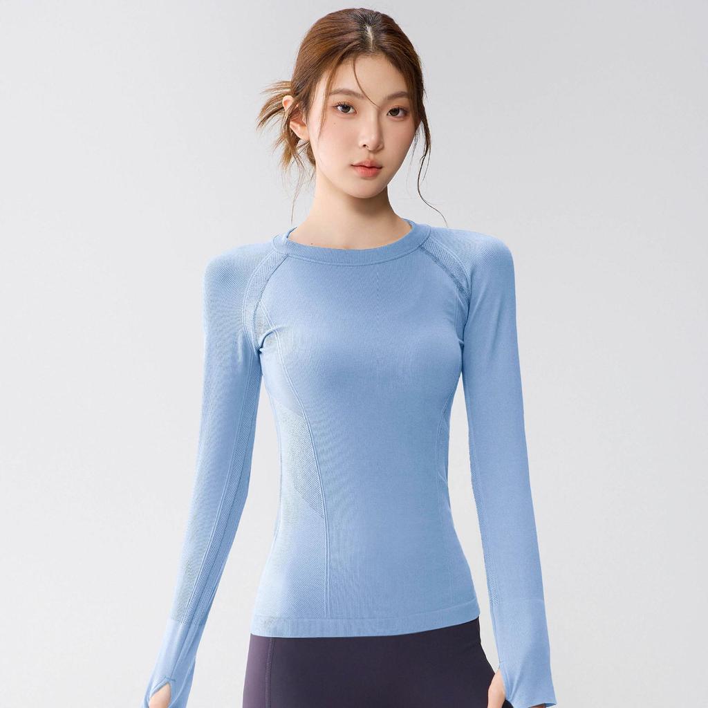Women's Slimming Long-Sleeve Pilates & Running T-Shirt with Finger Cots - High-End, Tight-Fitting Fitness Top
