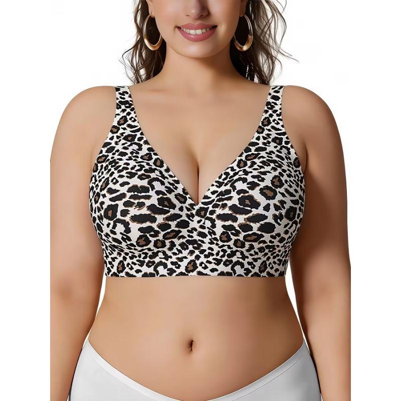 Plus Size Leopard Print Push Up Bra Thin Jelly Support Underwire Bra