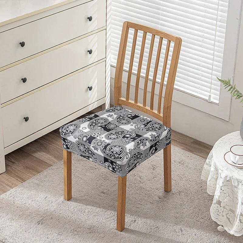 Flowers Print Chair Seat Covers Removable Washable Anti-Dust Stretch Spandex Dining Room Upholstered Chair Cushion Slipcover