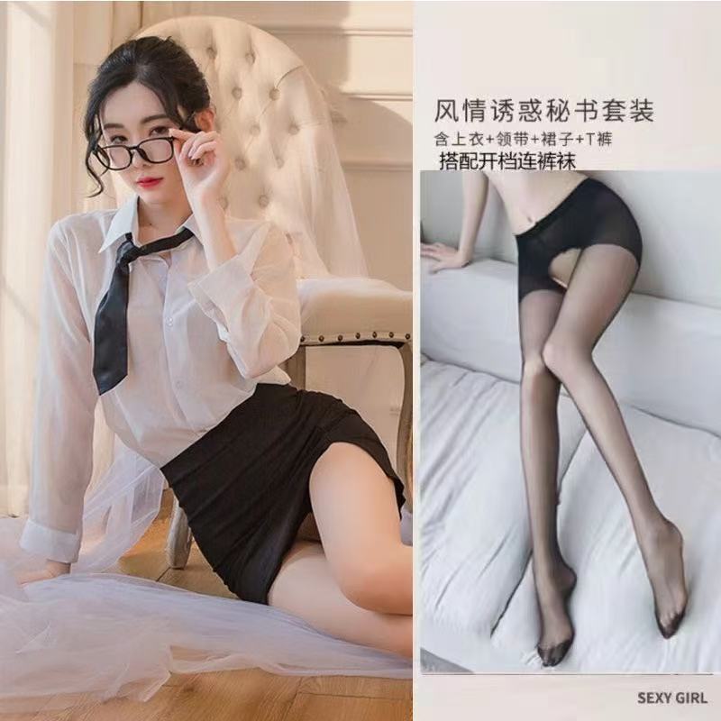Sexy Lingerie Sexy Tight Milk Hip Secretary OL Uniform Female Teacher Chiffon Secretary Seduction Suit Nightclub