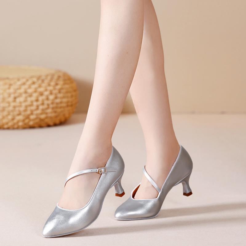 Leather Close Toe Women Modern Dance Shoes Suede Sole Waltz Ballroom Standard Dancing Shoes Heel 6.5cm