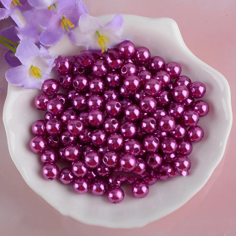 

10-1000Pcs 3-16mm With Hole ABS Imitation Pearl Bead Bracelet Round Acrylic Spacer Bead for DIY Craft Jewelry Making Findings 3mm x 1000pcs purplish червоний колір