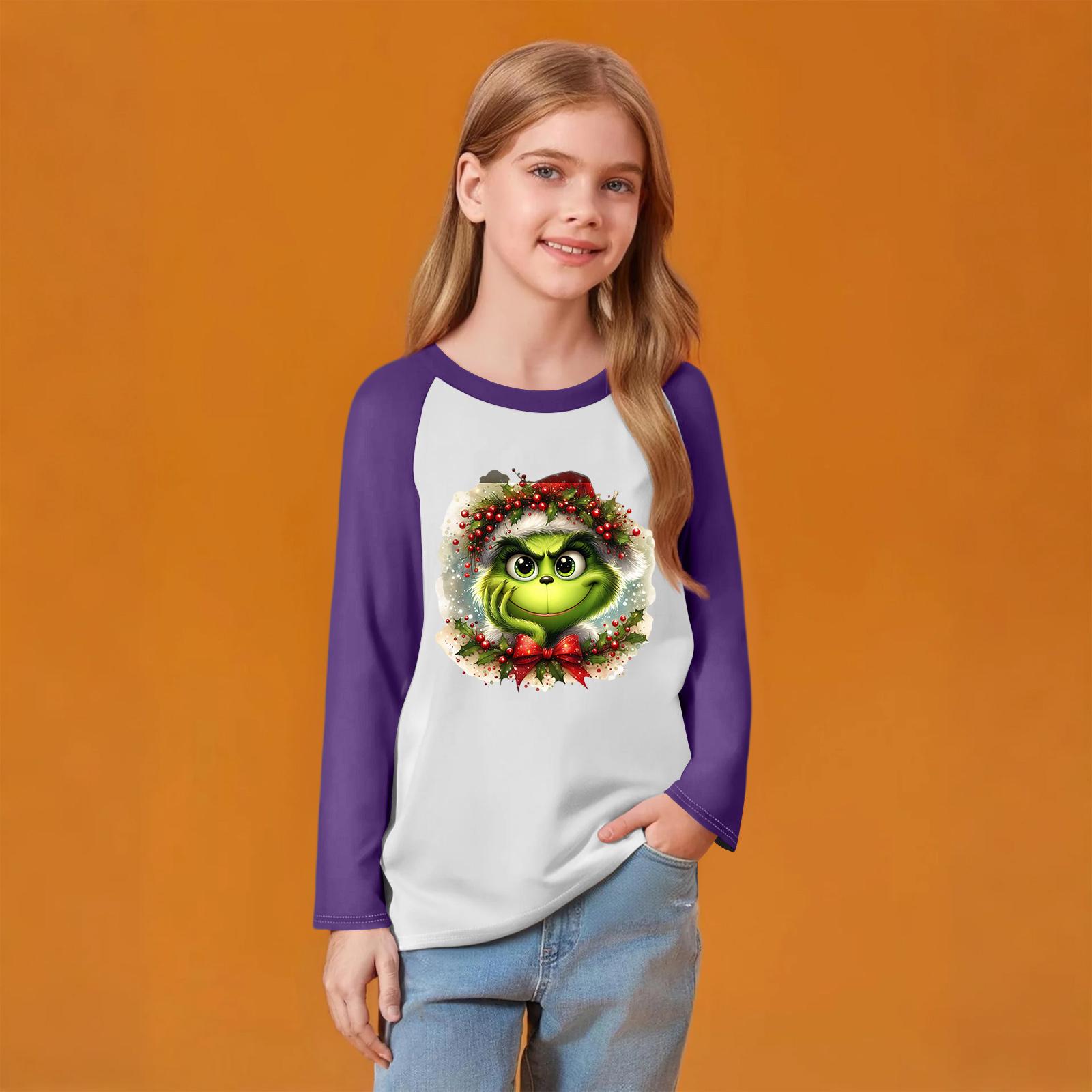 

Детский модный удобный пуловер с рождественским принтом на шее, топ с длинным рукавом 140 фиолетовый