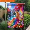 2D Flat, 2D Flat Printing Garden Flag 1pc, Fairy Sitting By Lakeside Durable Single-Sided Print Yard Flag, Garden & Home Holiday Decoration, 29.97x44.