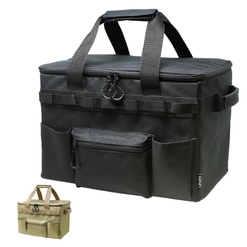Kakuri Sangyo Multi-Gear Container, Black, Outdoor Camping Storage Box with Dividers, Approx. 240 x 380 x 260mm