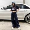 Women's Dark Blue High-Waisted Wide-Leg Jeans - 2025 Spring/Autumn Straight Loose Floor-Length Pants