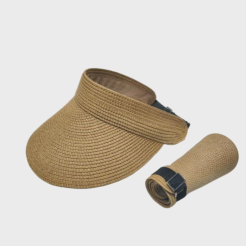 Straw Sunscreen Hat Women's Summer Vacation Empty Top Straw Hat Rollable Large Brim Uv Protection Sunshade Hat
