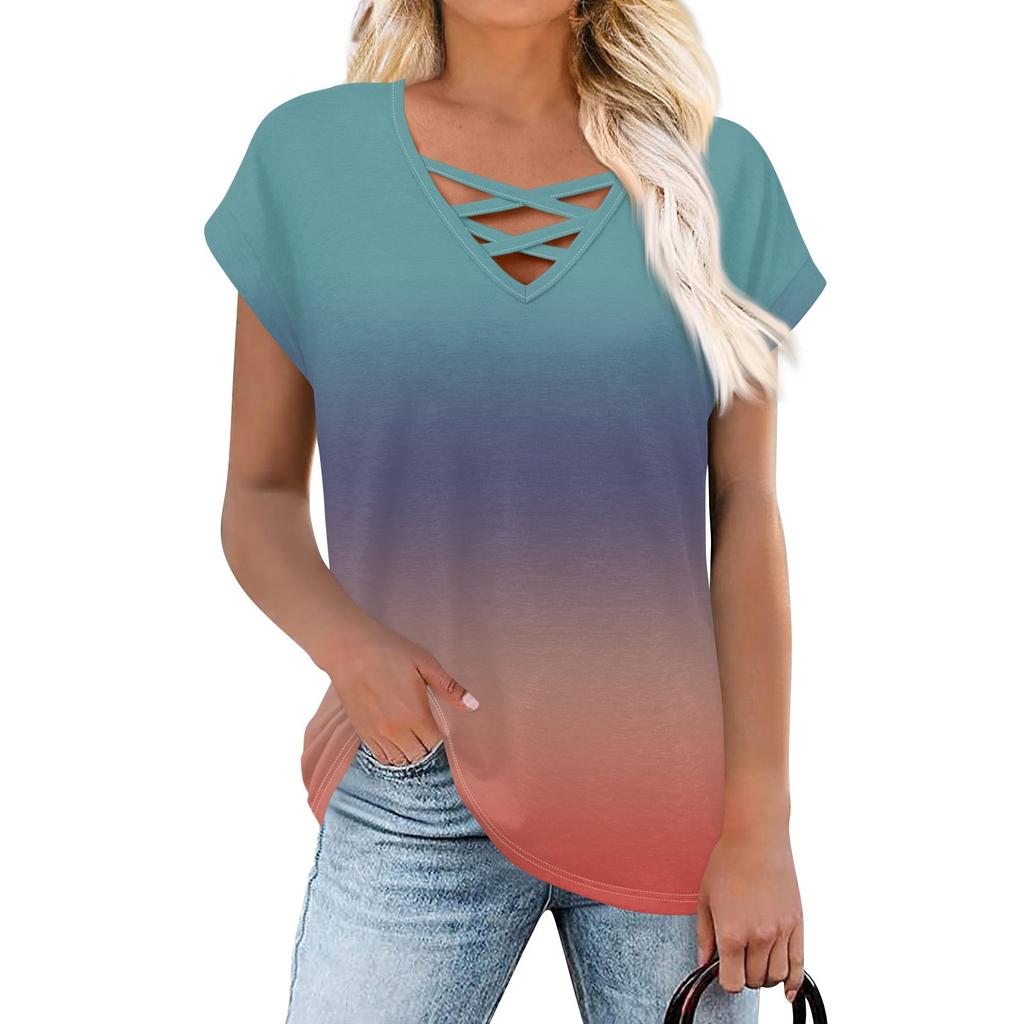 Womens Summer Tops Short Sleeve Shirts V Neck T Shirts Loose Blouses Tees Casual Tunic