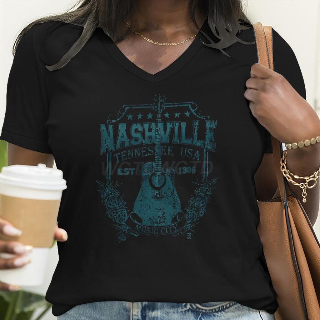 Music City Guitar Graphic T Shirts Women Vintage Country Top Music City & Star Design Clothes Country Music Lover Vintage Shirts