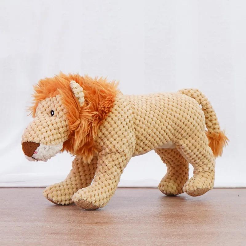 

Squeaky Pet Toys Ideal for Medium Large Dogs Plush Puppy Big Dog Chew Toys Animals Shape Dog Accessories Lion Dinosaur Pets Supplies High Quality As the picture львиный