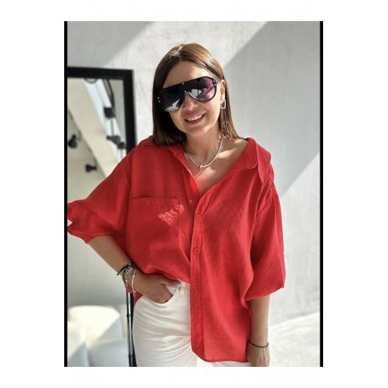 Cămașă de damă cu buzunar supradimensionat, cu umăr în jos