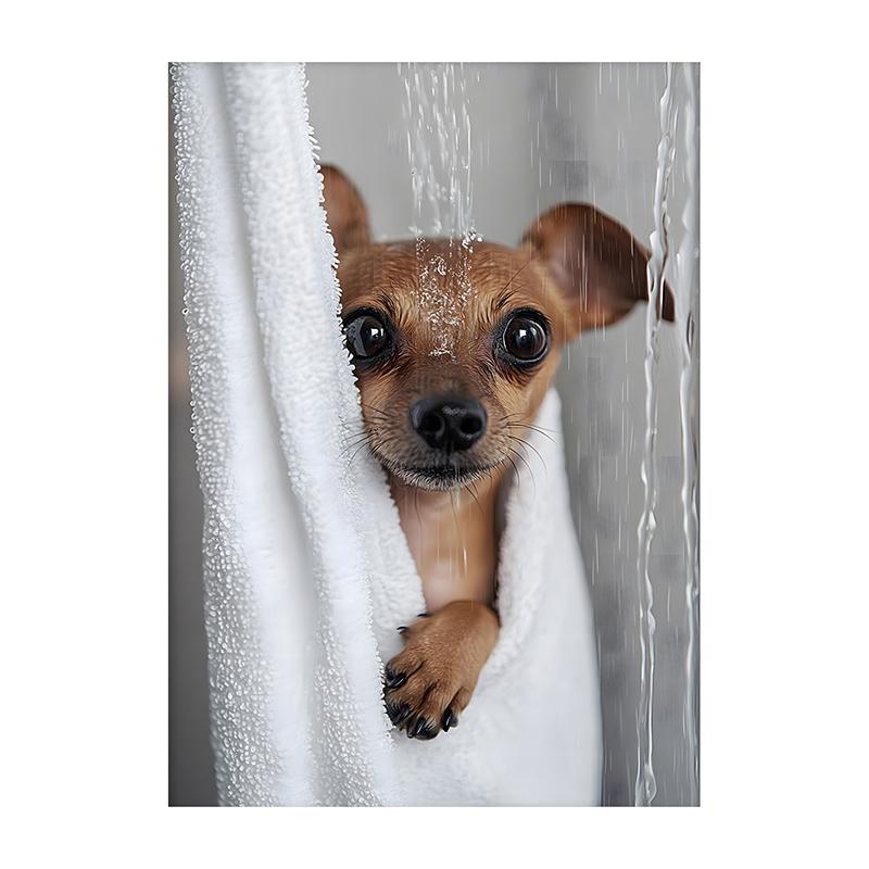 Cute Shower Dog Bathroom Decor Poster Dog in Bathtub Print Animal Murals Canvas for Home Decor Dog Lover Gifts