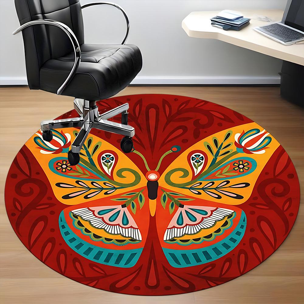 1PC Butterfly Mandala Office Round Area Rug, Mat Suitable ForOffice, Under Office Chairs Bedroom Living Room Home Decor, Room Deco