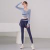With chest pads, long sleeves, fake two-piece trousers set, running fitness, yoga clothes, sports women's outer wear, quick-drying, high waist