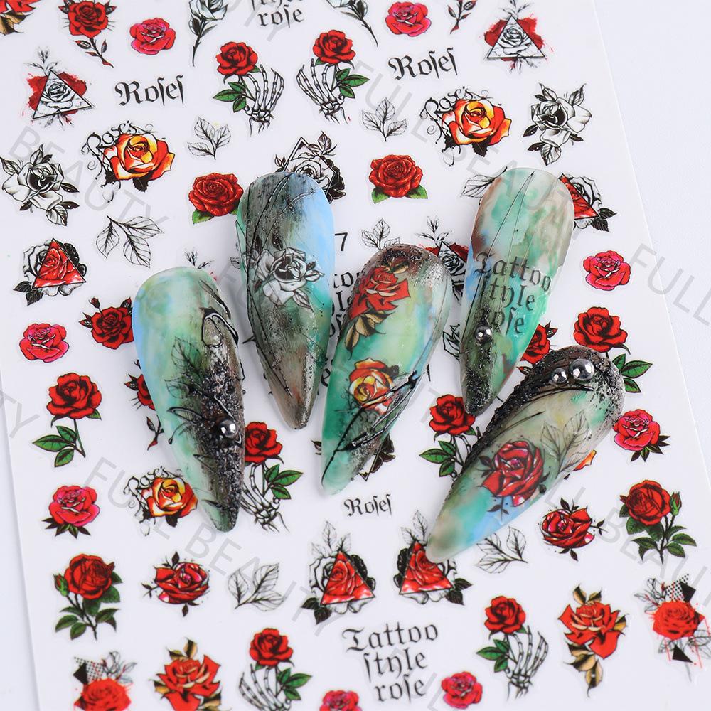 Nail Art Stickers Ins Spring Rose Flowers Valentine's Day Adhesive Nails 3D Decals