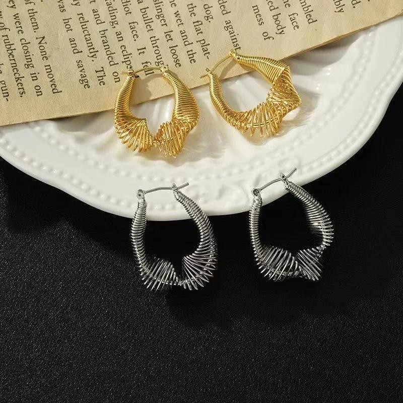 Trendy Design Irregular U-shaped Hoop Earrings for Women Personality Gold Color Stainless Steel Twisted Dangle Earring Jewelry