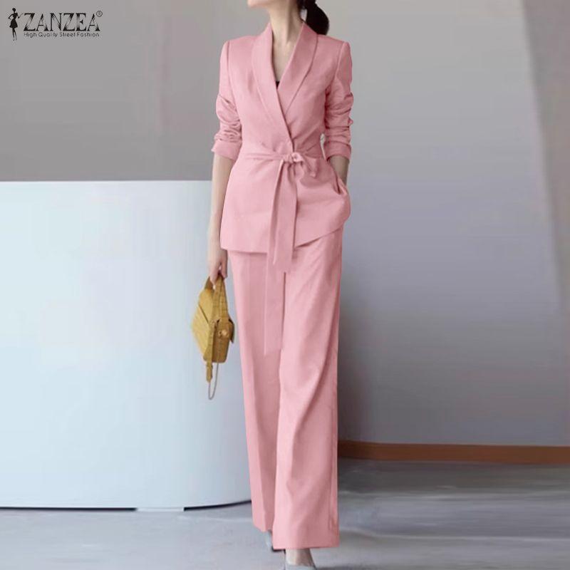 ZANZEA Women Long Sleeve Casual Blazer and Pants Two Piece Suit Sets